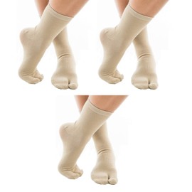 V-Toe Split Toe Flip-Flop Socks - Tabi Premium Cotton Blend Men & Women Sock - Men's Japanese Toe Separated Khaki Crew - 3 Pairs Pack