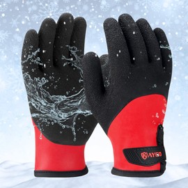 KAYGO Winter Work Gloves, Waterproof, Cold-Resistant, Double Lined, Insulated Thermal Work Gloves with Latex Coating, Ideal for Cold Storage Winter Work (Black Red, M, Size 8)