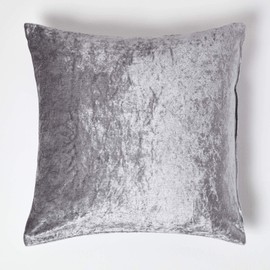 HOMESCAPES Luxury Silver Crushed Velvet Cushion Cover 24 x 24 Inch (60 cm) Square Grey Scatter Cushion for Sofa or Bed