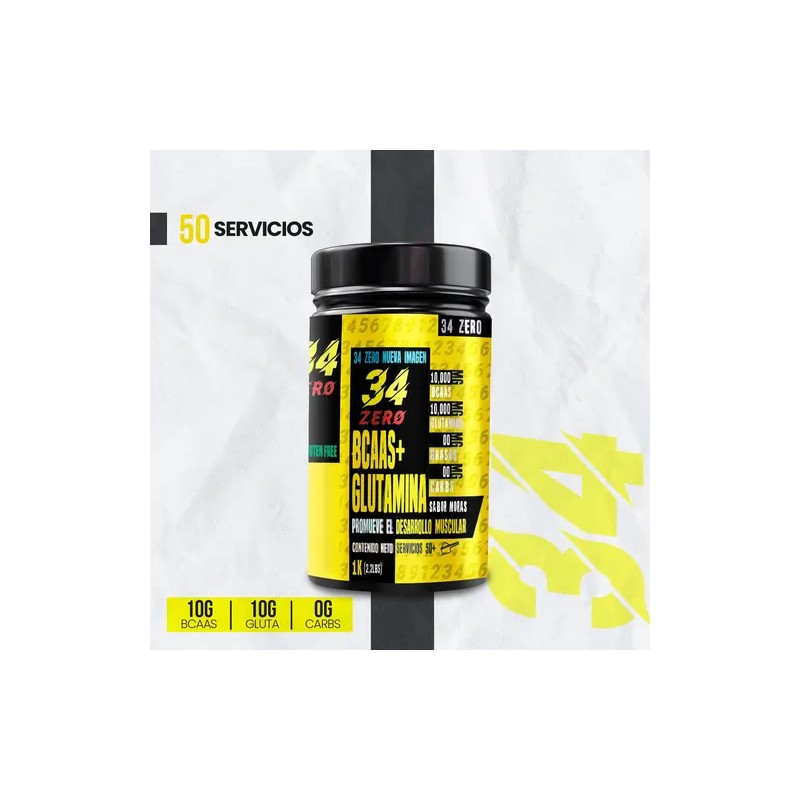 Aminoácidos Bcaas Glutamina 1kg 34 Zero Moras