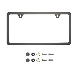 KA DEPOT Two Hole Slim Version Matte Flat Black License Plate Frame T304 Stainless Steel + Metal Screw Caps