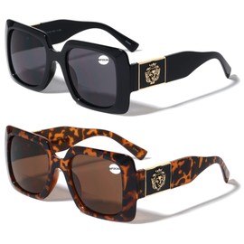 V.W.E. 2 Pairs Oversized Bold Women Bifocal Reading Sunglasses Lion Head 100% UV (1 Black 1 Tortoise, 1.50)
