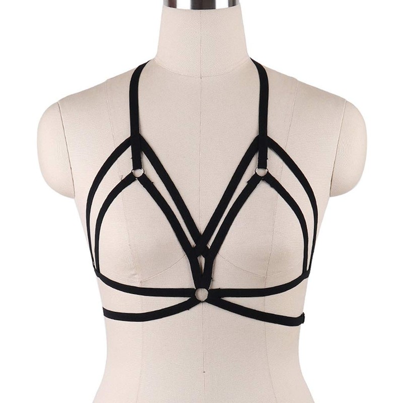 HJZLSSYS Women Harness Elastic Cupless Cage Bra Hollow Out Strappy