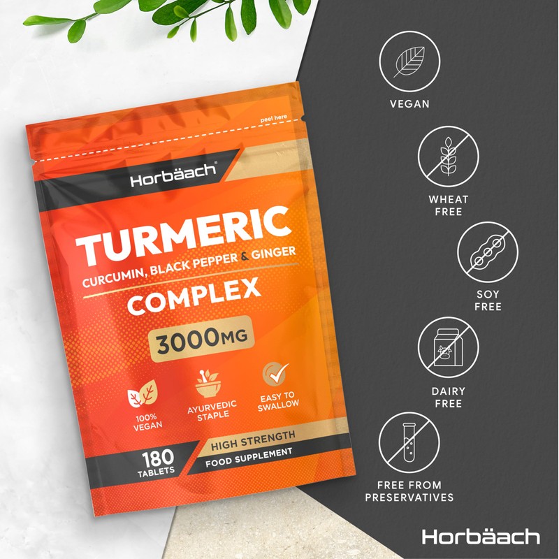 Turmeric Tablets 3000mg with Black Pepper, Ginger and Curcumin Extracts