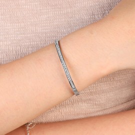 JJDreams Stainless Steel Cuff Bangle Bracelet with Rhinestones for Women Stretch Gold Beads Bracelets Hypoallergenic Adjustable Bangle Set for Gift or Parties, Titanium, No gemstone