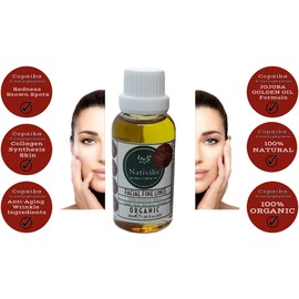 Nativilis Organic Advanced Formula Jojoba Oil Serum Copaiba Beta-Caryophyllene Moisturising Anti-Ageing Natural Facial Oil for Fine Lines and Wrinkles, Black Spruce, Palmarosa