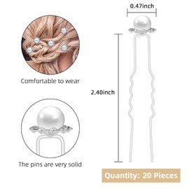 ZOUIQSS 20 Pack (White) Pearl Crystal Hair Pins Flower Rhinestone Hair Clips for Bridal Wedding Women Hair Jewelry Accessories,with Clear Container
