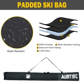 AUMTISC Ski Bag and Boot Bag Combo, Padded Ski Bags for Air Travel, 2 Piece Ski Travel Bags Flying for Skis Up to 200cm and Boots Up to Size 13 (Padded, Black)