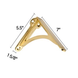 Khtumeware 100% Solid Brass Decorative Shelf Brackets, 7-inch Wall-Mounted Shelving Brackets, 2-Pack Polished Brass Vintage Metal Shelf Bracket Victorian Wall Bracket.