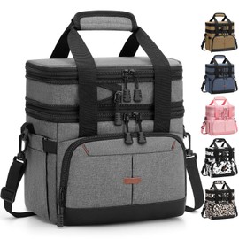 Pritent Lunch Box for Men Women Double Deck Insulated Lunch Bag for Men Woman Leakproof Expandable Cooler Bag with Adjustable Shoulder Strap for Work Picnic School(Gray‌,16L)