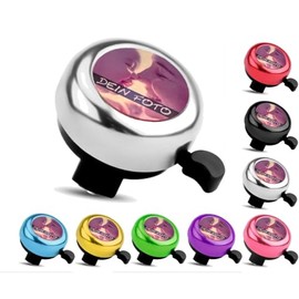 Foto Fahrradklingel selbst individuell gestalten - Personalisierbar mit eigenem Bild Bedrucken - Fotoklingel - Motivklingel - mit Logo Farben wählbar Personalisierte Bicycle/Bike Bell (Silber)