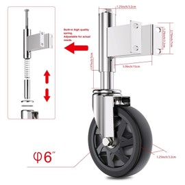 Homhoo Spring Loaded Gate Casters 6” Heavy Duty Gate Caster Wheels with Hardware 600 Lbs Load Capacity, Pack of 2