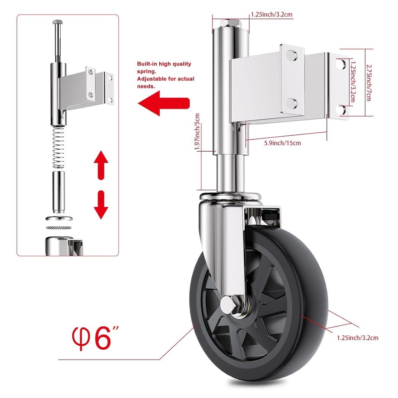 Homhoo Spring Loaded Gate Casters 6” Heavy Duty Gate Caster