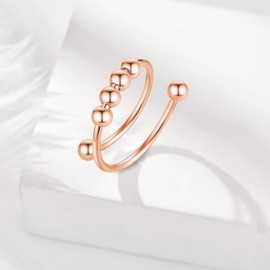 INFUSEU Anti-Stress Ring, Fidget Anxiety Ring, Adjustable Bead, Adjustable Spinner, Worry Jewellery, Anxiety Ring, Gift for Women, Ladies, Girls, Cubic Zirconia, Copper