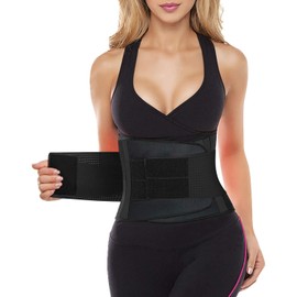 YIANNA Mujer Faja Reductora Abdominal Lumbar Fajas Reductoras Abdomen Cintura Adjustable para Deporte Fitness Negro, YA8003-Black-L