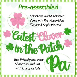 St. Patrick's Day Baby Shower Decorations Cutest Clover In The Patch Banner Infant Shamrock Lucky One Theme Party Decor for Classroom Teacher Student Children St. Patrick's Day Party Supplies(Pink)