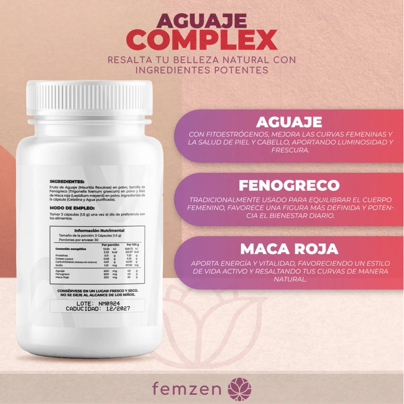 Aguaje Complex 90 Cápsulas Fenogreco Maca Roja Sabor Sin Sabor