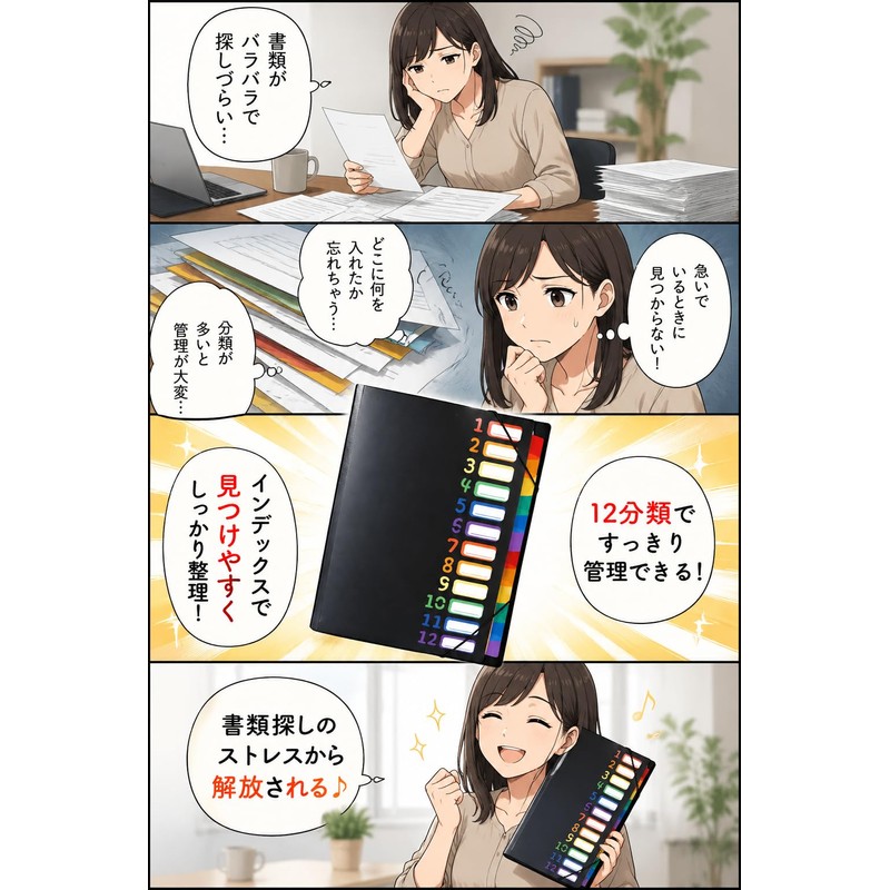 【大量の書類をまとめて収納】 fogman ドキュメントファイル A4 12インデックス 24ポケット 防水 薄型 ブラック (ブラック)