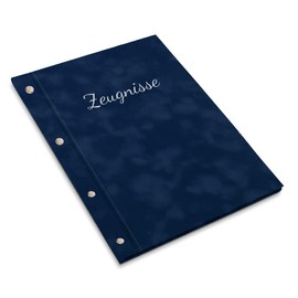 Handmade Certificate Folder in Blue Velvet Cover with Embossed Print in Various Colours - Includes 12 Clear Pockets
