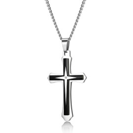 Adramata Stainless Steel Cross Necklace Pendant for Men 3.5 mm Curb Chain Necklace 22-30 Inches, Stainless Steel