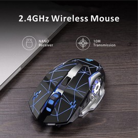 Uciefy Q85 Rechargeable Wireless Gaming Mouse, 2.4G LED Optical Silent Wireless Computer Mouse with 4 LED Light, 3 Adjustable DPI, Ergonomic Design, Auto Sleeping (Starry Black)