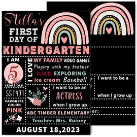 Whaline Back to School Boho Rainbow Flower First and Last Day of School Chalkboard Cute Double-Sided Board Sign Reusable Erasable Photo Prop for Students from Pre-K to College, 13.8 x 9.8 Inch