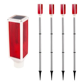 Aolyty Solar Lights Outdoor, Waterproof Driveway Markers Reflective, Warning Flash Light with 2 Lighting Modes, LED Solar Light 4 Pack for Parking Lots, Yard, Sidewalk, Stop Sign, 30 Inches (Red)