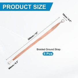 MECCANIXITY 5Pcs Braided Ground Strap 12" x 0.4" Copper Universal Automotive Flexible Bare Flat Ground Strap Connectors with Terminal Plugs for Most Car Vehicle