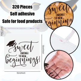 FYSUIMU 320Pcs Graduation Cellophane Bag Sweet Endings to New Beginnings Self-Adhesive Treat Bags Clear Flat Candy Cookie Bags for Congrats Grad School Party Supplies