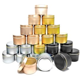 Unixing 24Pcs 4oz Candle Tins for DIY Candle, Metal Candle Container Tins for Candle Making Gold Champagne Black Silver Container Tins