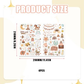 ZORVUJI Sticker Baby Album, 212 Pieces Baby Stickers for Photo Album, 8 DIN A4 Sheets Scrapbooking Sticker Set, Baby Shower Gift with Animals and Cute Motifs (Brown)