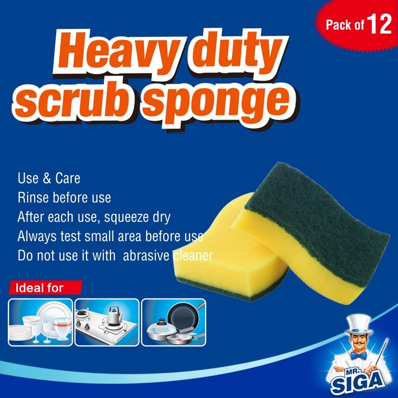 MR.SIGA Heavy Duty Scrub Sponge, Pack of 12, Size:11 x