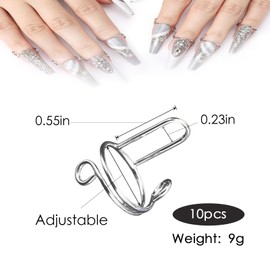 10 Pcs Wudu Nail Rings Adjustable Fingernail Rings Reusable Nail Non-Tarnish For Daily Wear Press on Nails with No Glue For Nails Art DIY Decoration (Silver)