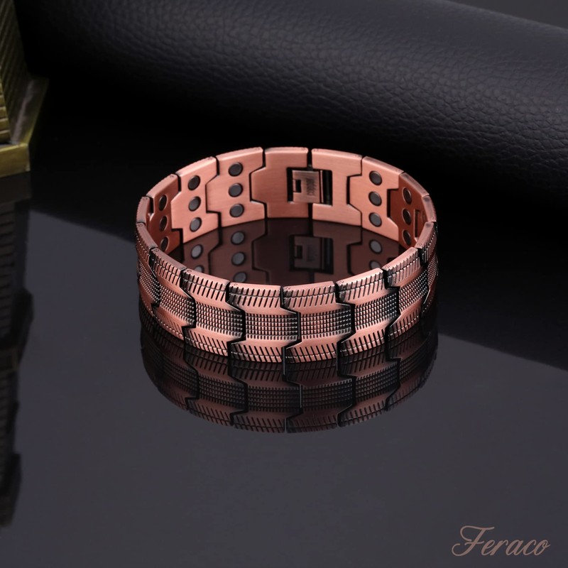 Feraco 3X Strength Copper Bracelets for Men Magnetic Bracelet with