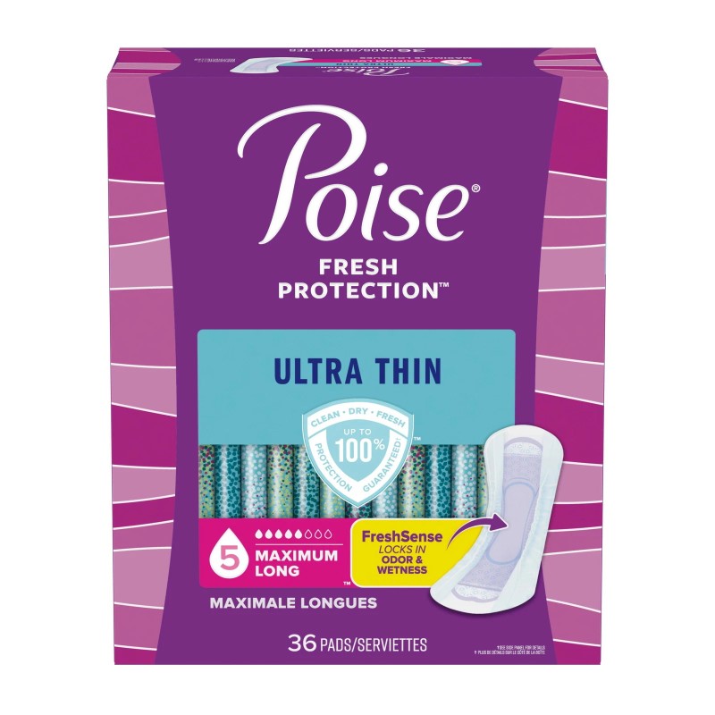 Poise Ultra Thin Incontinence Pads, 5 Drop Maximum Absorbency, 36