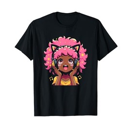 Anime and Music Black Girl Anime Merch Afro African American T-Shirt