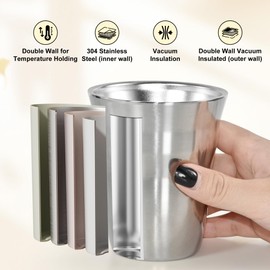 AGH 6 Pack Stainless Steel Cups for Kids, Metal Cups 9 oz Double Layer Insulated Cup Pint Cup, Metal Drinking Cups Beer Tumbler Camping Cup Reusable Stackable Cup for Party Outdoor (Bright Silver)