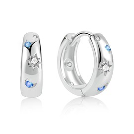 Silver Small Hoop Earrings for Women, Hypoallergenic Lightweight Thick Chunky Sterling Silver 925 Hoop Earrings With Colorful Stars Moon Zircon, Sleep Cartilage Huggie Hoop Earrings for Women