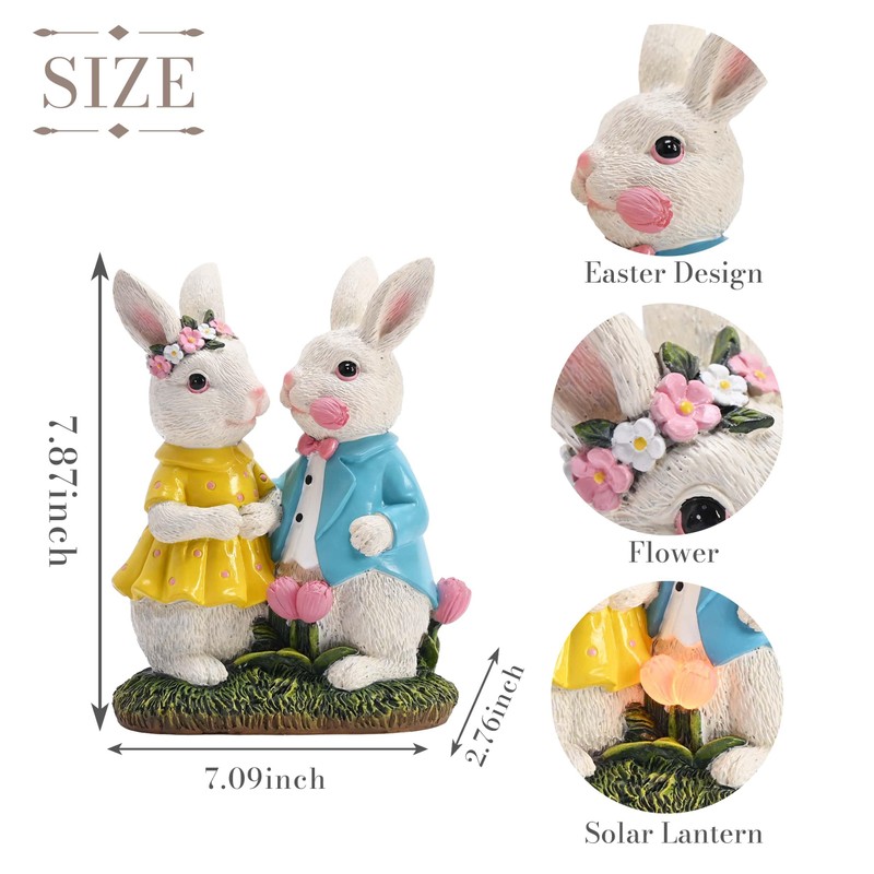 Easter Decorations Outdoor with Solar Lights, 8'' Lighted Easter Bunny