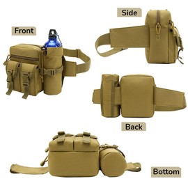 Tactical Waist Bag with Bottle Holder,Mens Fanny Pack Waterproof Military Hip Belt Bumbag with Adjustable Strap for Fishing Shooting Outdoor Hiking Climbing (Black)