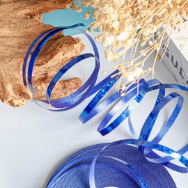 50m Shiny Blue Curling Ribbon for Balloons - Laser Curly Ribbon for Gift Wrapping, Art, Crafts, Wedding, Birthday, Party & Christmas Decorations