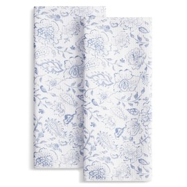 Nestinco Set of 2 Waffle Weave Kitchen Towels, 380 GSM Absorbent Quick-Dry Microfiber Dish Towels, Blue White Floral Tea Towels, 18 x 30 Inches, Kitchen Decor