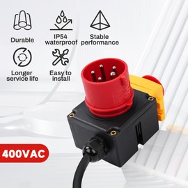 Wattive Switch Plug 400VAC KOA7 Machine Switch Motor Protection Switch, 3-Phase Emergency Stop Switch with CEE Plug, IP54 Electromagnetic Switch, Safety Switch, Zero Voltage Switch
