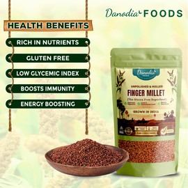 Danodia Foods Ragi (Finger Millet) Whole Grain, 450 g - Unpolished, Gluten Free, Rich in Iron, Calcium, Fibre & Protein, Non-GMO, Vegetable, Low GI, Quick Preparation, Resealable