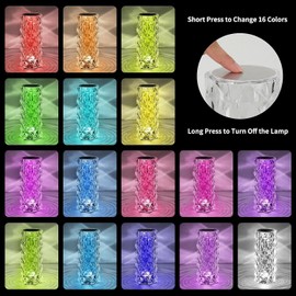 LED Table Lamps, Crystal Bedside Lamp, Acrylic Diamond Wireless Touch Dimmable with Remote Control, RGB Colour Changing Night Light, 2000 mAh, 16 Colours, for Bedroom, Living Room, Pack of 2