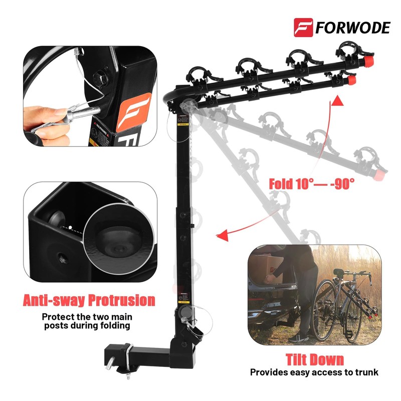 Forwode Hitch Mount Rack Fits 4 x 35 lbs Bicycles,