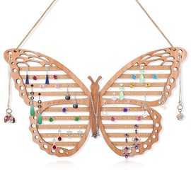 Hoemwarm Wood Butterfly Earring Holder for Girls, Rustic Mount Hanging Earring Holder Wall Jewelry Organizer for Necklace Display Women Vendor Events,Craft Home Decor Gift,11 x 11 IN