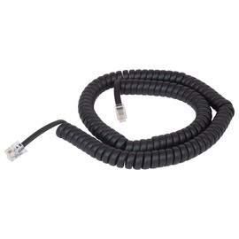 Cablesys Coiled Telephone Handset Cord for Use with PBX Phone Systems, VoIP Telephones - 12 Ft Uncoiled, Rj22, 1.5 Inch Lead on Both Ends, Flat Black