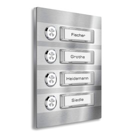 Doorbell Stainless-Steel 4 Push-Buttons – LED-Illumination of namesign & Push-Buttons (Nameplate with LED, Blue LED)