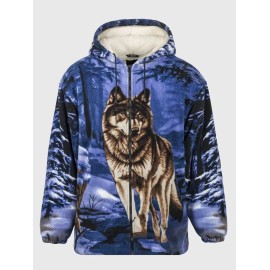 Wildkind Wolf Snow Grey Jacket Wolves Sherpa Fleece Hoodie Blue Sweater M-3X - M